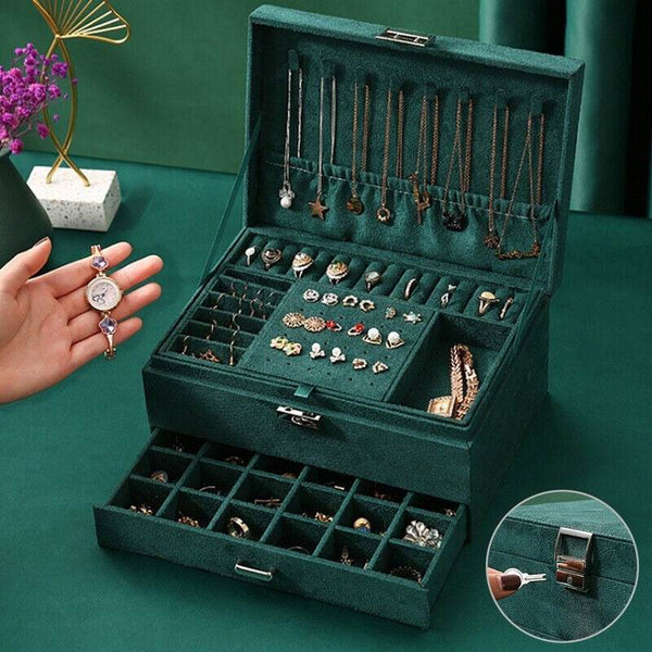 Luxury Velvet Jewelry Organizer Box with Drawers - SunglassesMart