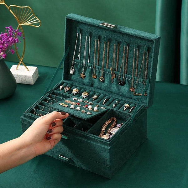 Luxury Velvet Jewelry Organizer Box with Drawers - SunglassesMart