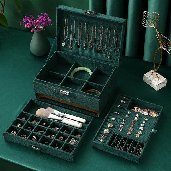 Luxury Velvet Jewelry Organizer Box with Drawers - SunglassesMart