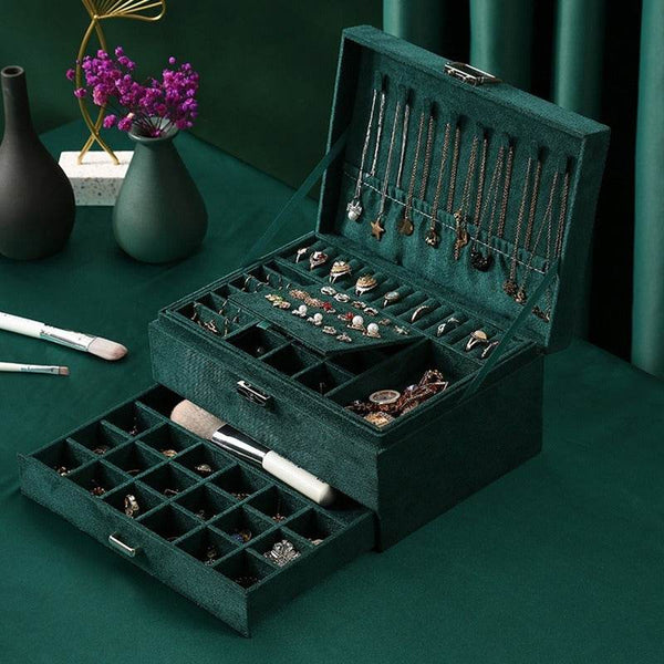 Luxury Velvet Jewelry Organizer Box with Drawers - SunglassesMart