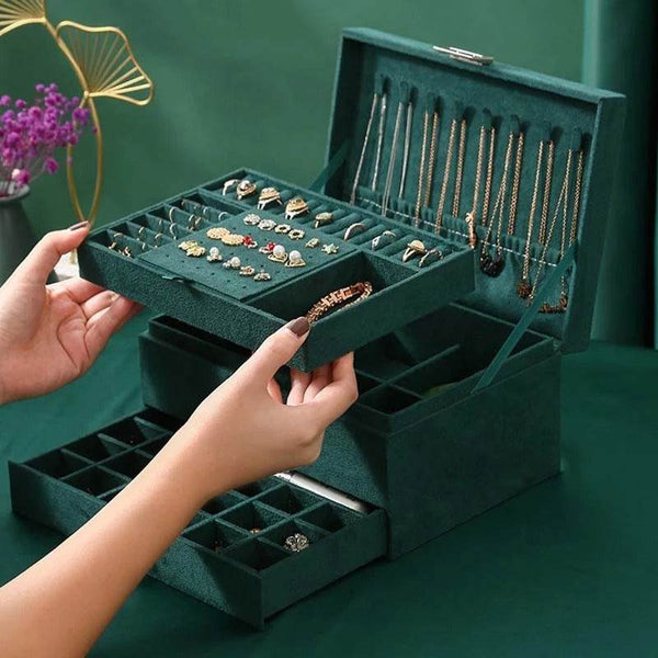 Luxury Velvet Jewelry Organizer Box with Drawers - SunglassesMart