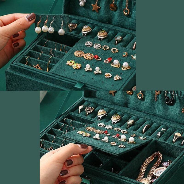 Luxury Velvet Jewelry Organizer Box with Drawers - SunglassesMart
