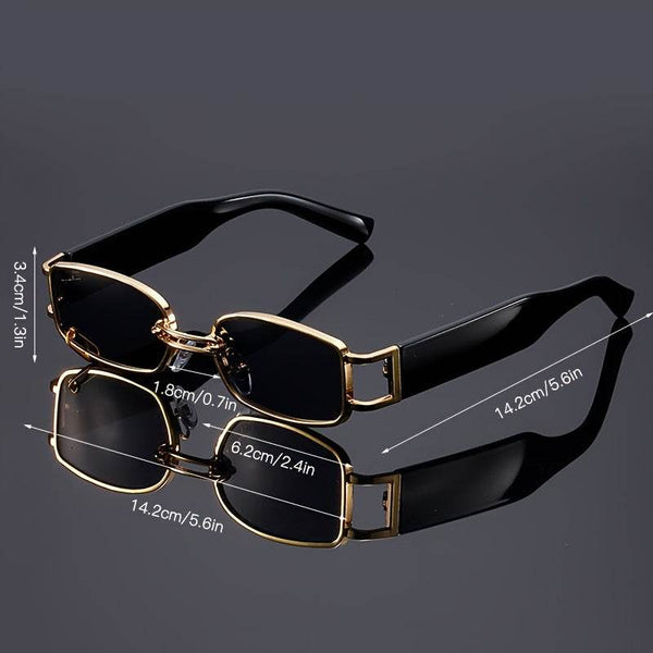 Luxury Golden Steam Punk Rectangle Metal Frame Decorative Eyeglasses - SunglassesMart
