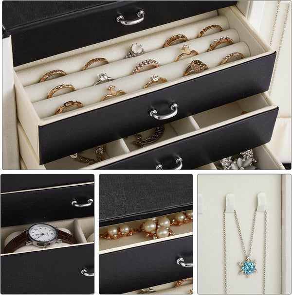 Convenient LuxuryJewellery Box with 5 Levels Large Jewellery Case with Drawer and Watch - SunglassesMart