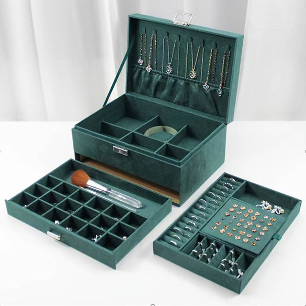 Luxury Velvet Jewelry Organizer Box with Drawers - SunglassesMart