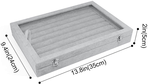 Fabric Glass Jewelry Ring Display Box – Velvet Organizer with Glass Top - SunglassesMart