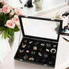 SUNGLASSES MART Luxury 24-Grid Velvet Jewelry Organizer with Glass Lid & Lock - SunglassesMart