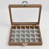 SUNGLASSES MART 24-Grid Wooden Jewelry Organizer Box with Glass Lid & Lock - SunglassesMart