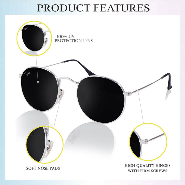 Thomas Round Sunglasses (Free Size, Silver Frame) - SunglassesMart