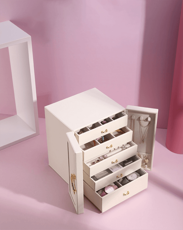 Convenient LuxuryJewellery Box with 5 Levels Large Jewellery Case with Drawer and Watch - SunglassesMart