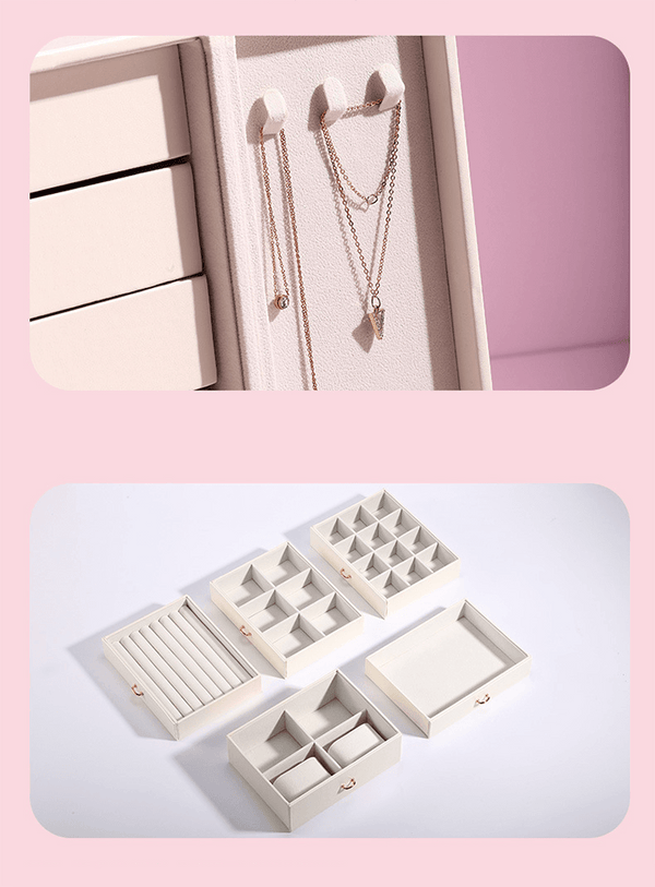 Convenient LuxuryJewellery Box with 5 Levels Large Jewellery Case with Drawer and Watch - SunglassesMart
