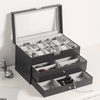 12 Slot Faux Leather Lockable Watch Organizer Box, 3-Tier Jewelry & Sunglasses Display Case - SunglassesMart