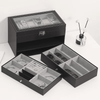 12 Slot Faux Leather Lockable Watch Organizer Box, 3-Tier Jewelry & Sunglasses Display Case - SunglassesMart