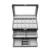 12 Slot Faux Leather Lockable Watch Organizer Box, 3-Tier Jewelry & Sunglasses Display Case - SunglassesMart