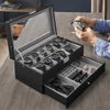Luxury 2-Layer 12-Slot Lockable Watch Box with Glass Lid & Drawer - SunglassesMart