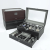 Luxury 2-Layer 12-Slot Lockable Watch Box with Glass Lid & Drawer - SunglassesMart