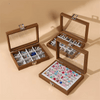 Elegant 7-Grid Wooden Ring Jewelry Box Velvet Organizer | SUNGLASSES MART - SunglassesMart