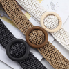 Korean Style Woven PU Straw Belt for Women with Wooden Buckle