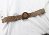 Korean Style Woven PU Straw Belt for Women with Wooden Buckle