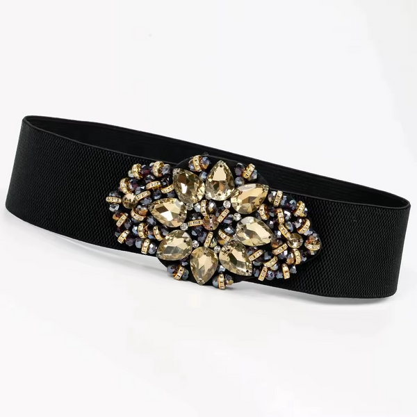 Luxury Women’s Rhinestone Waist Belt – Elastic PU Crystal Buckle Dress Belt