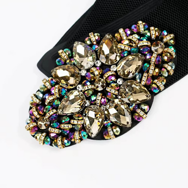 Luxury Women’s Rhinestone Waist Belt – Elastic PU Crystal Buckle Dress Belt