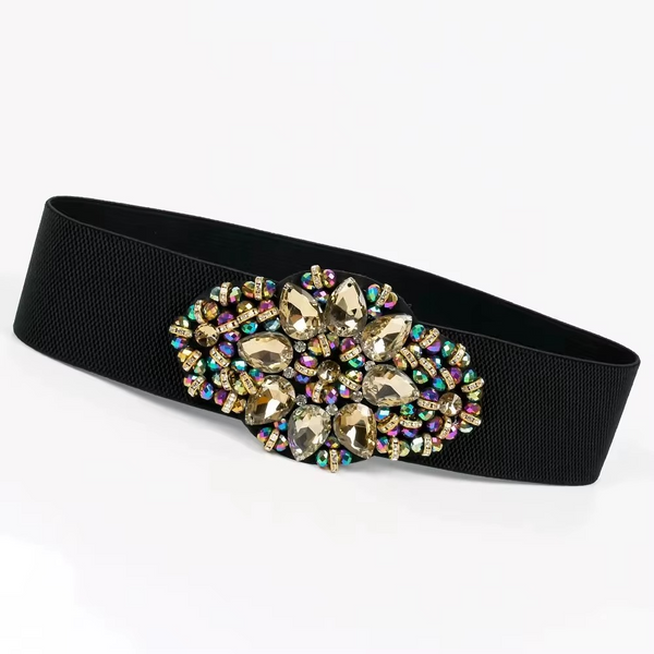 Luxury Women’s Rhinestone Waist Belt – Elastic PU Crystal Buckle Dress Belt