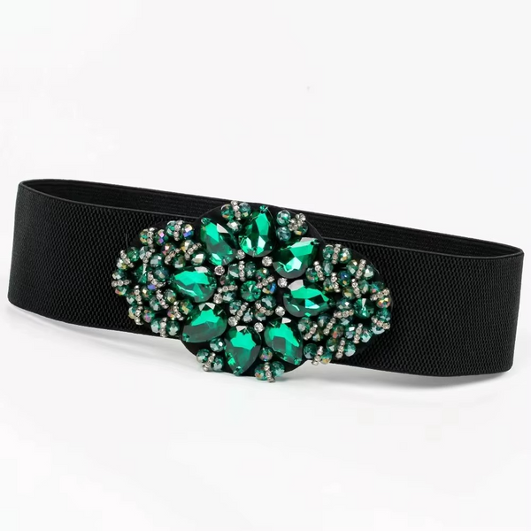 Luxury Women’s Rhinestone Waist Belt – Elastic PU Crystal Buckle Dress Belt