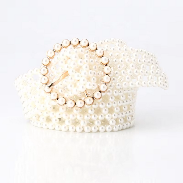 Trendy Pearl Braided Waist Chain Belt for Women with Alloy Buckle