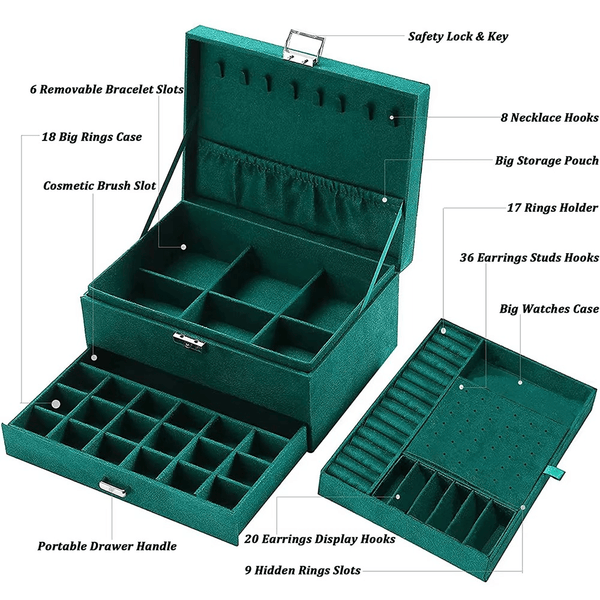 Large Velvet Ring Necklace Earring Jewelry Packaging Organizer Box - SunglassesMart