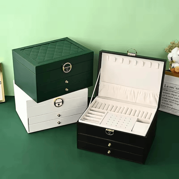 Large 3-Layer Jewelry Box Organizer with Lock & 2 Drawers for Women - SunglassesMart