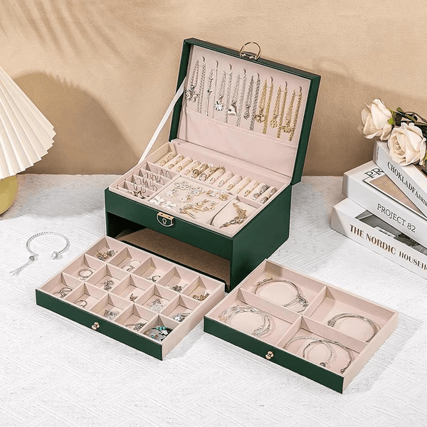 Large 3-Layer Jewelry Box Organizer with Lock & 2 Drawers for Women - SunglassesMart