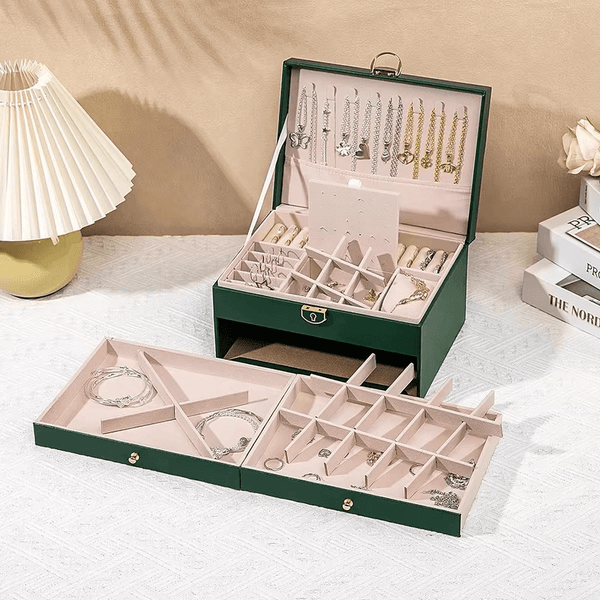 Large 3-Layer Jewelry Box Organizer with Lock & 2 Drawers for Women - SunglassesMart