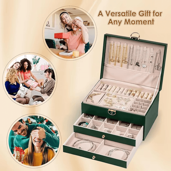 Large 3-Layer Jewelry Box Organizer with Lock & 2 Drawers for Women - SunglassesMart