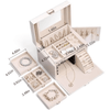 Leather 3-Tier Luxury Travel Jewelry Box with Lock and Mirror - SunglassesMart