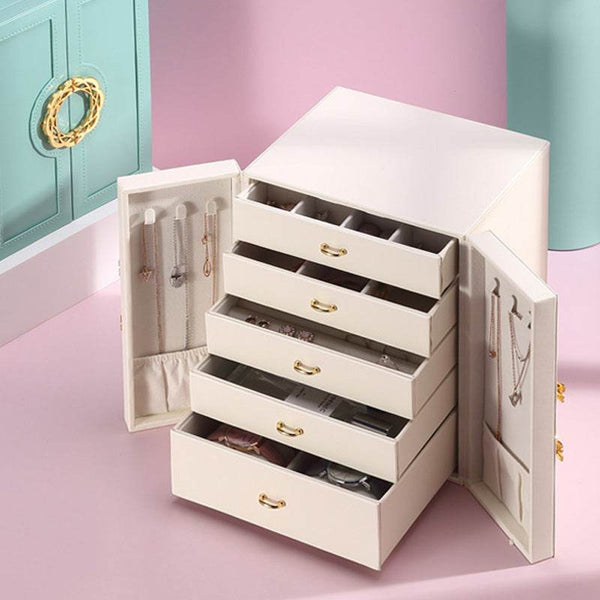 Convenient LuxuryJewellery Box with 5 Levels Large Jewellery Case with Drawer and Watch - SunglassesMart