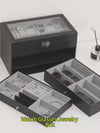 12 Slot Faux Leather Lockable Watch Organizer Box, 3-Tier Jewelry & Sunglasses Display Case