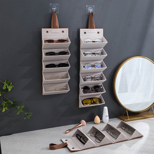 Portable Glasses Organizer 5 Grids Multi-slot Eyeglasses Storage Display Travel Folding Sunglasses PU Leather Case Home Storage - SunglassesMart