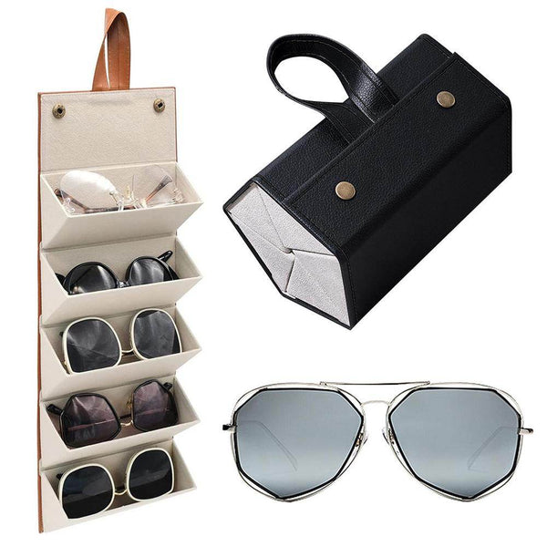 Portable Glasses Organizer 5 Grids Multi-slot Eyeglasses Storage Display Travel Folding Sunglasses PU Leather Case Home Storage - SunglassesMart