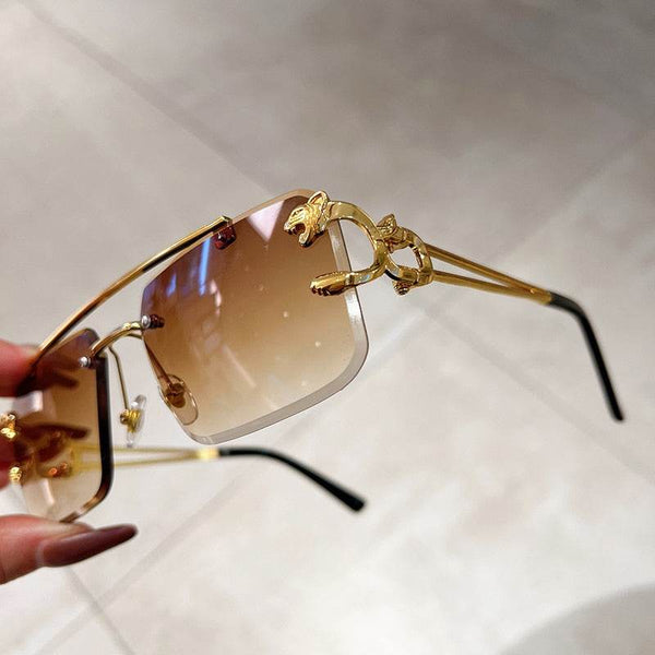 Double Bridges Leopard Rimless Sunglasses - SunglassesMart