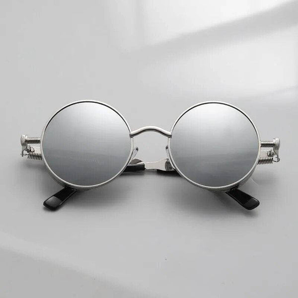 Steampunk Silver Mirror Round Metal Sunglasses - SunglassesMart
