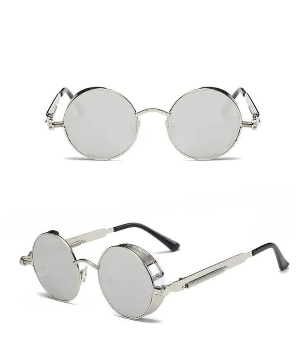 Steampunk Silver Mirror Round Metal Sunglasses - SunglassesMart