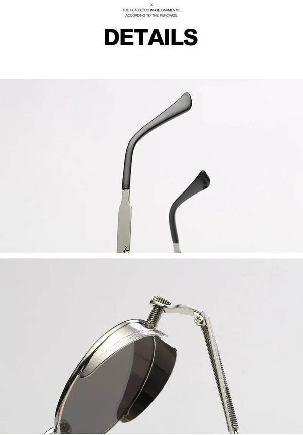 Steampunk Silver Mirror Round Metal Sunglasses - SunglassesMart