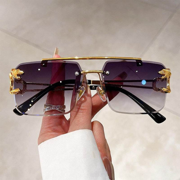 Double Bridges Leopard Rimless Sunglasses - SunglassesMart