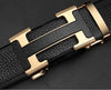 Designer H Buckle Leather Belt - SunglassesMart