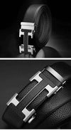 Designer H Buckle Leather Belt - SunglassesMart