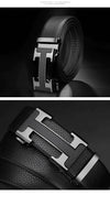 Designer H Buckle Leather Belt - SunglassesMart