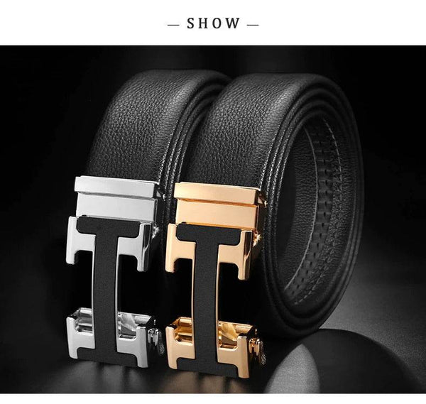 Designer H Buckle Leather Belt - SunglassesMart