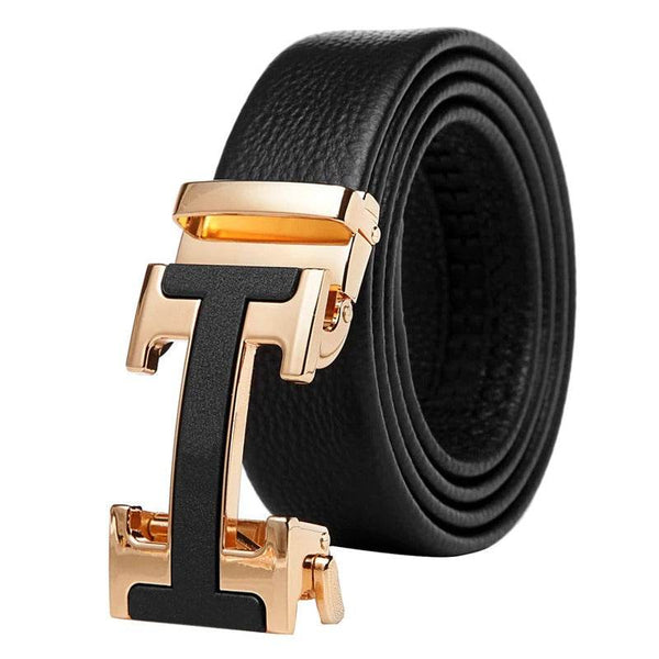 Designer H Buckle Leather Belt - SunglassesMart