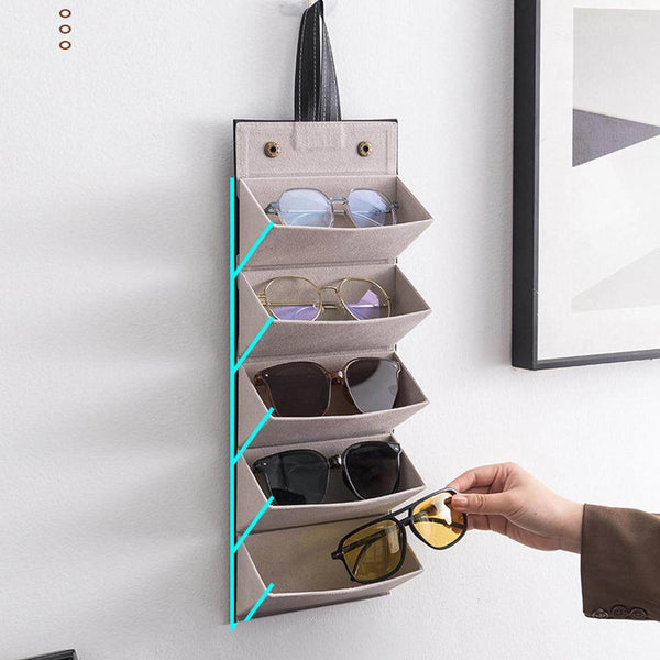 Portable Glasses Organizer 5 Grids Multi-slot Eyeglasses Storage Display Travel Folding Sunglasses PU Leather Case Home Storage - SunglassesMart